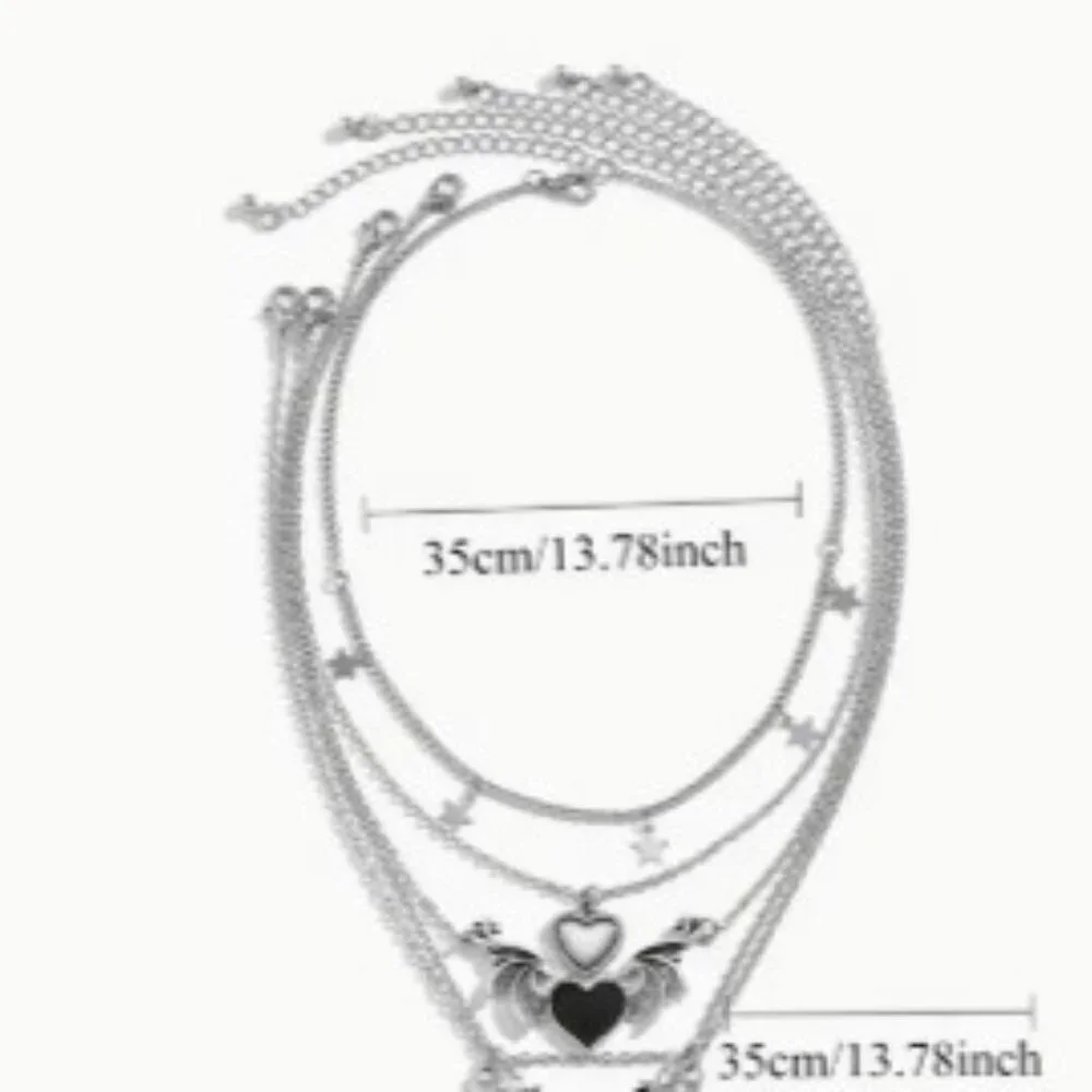 Gothic Heart & Wing Sword Pendant Necklace – Alloy Statement Jewelry - 5 pieces
